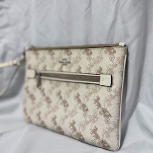 Coach Cream and Brown Wristlet Clutch